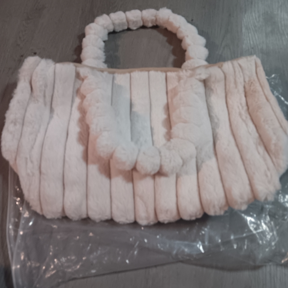 Elegant Cream Faux Fur Women's Bag